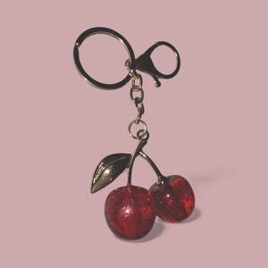 Red Cherry Purse Charm Key Ring - Glitter Resin